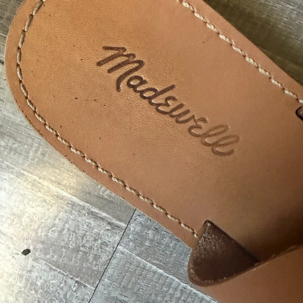 Madewell Leather Tan Slide Sandal with Double Stitching - Picture 2 of 4